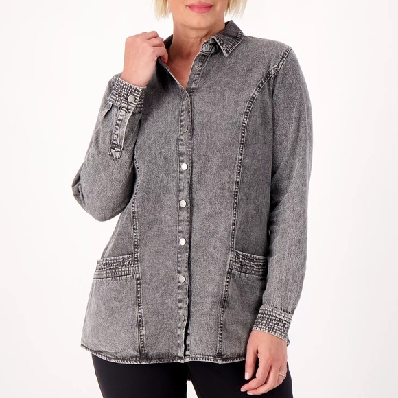 Joan Rivers Tops - Washed Denim Shirt Jacket Shacket